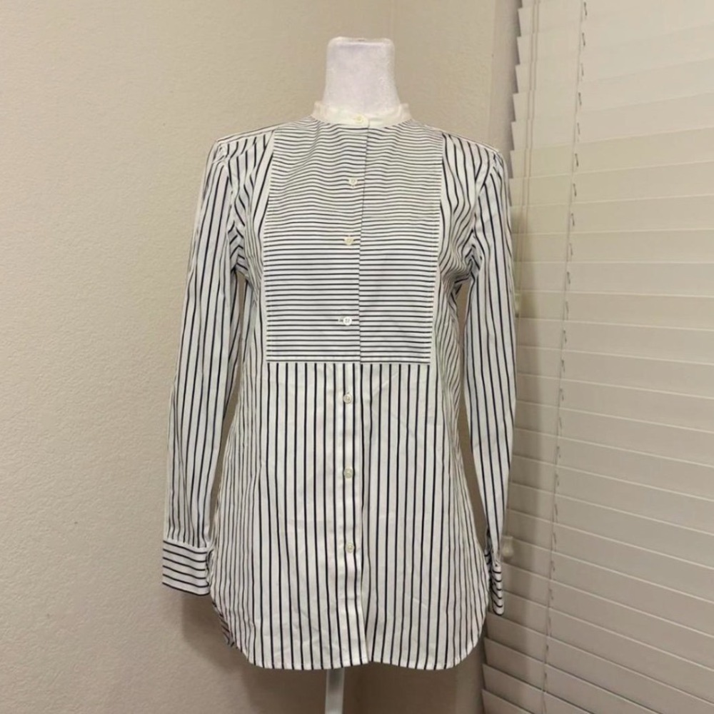 NWT‎ Lauren Ralph Lauren Striped Bib Front Popover Shirt White Black Preppy S